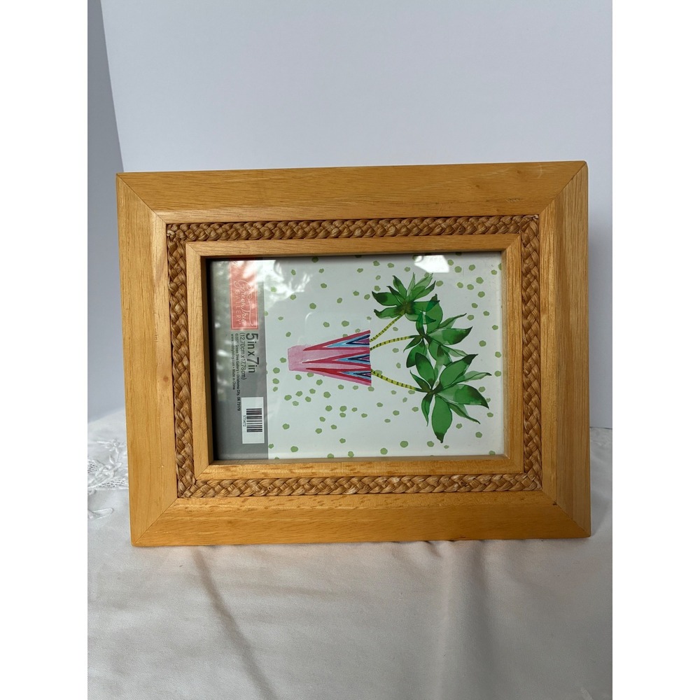 Green Tree Gallery Picture Frame 5x7 Light Wood Woven Seagrass Coastal Boho